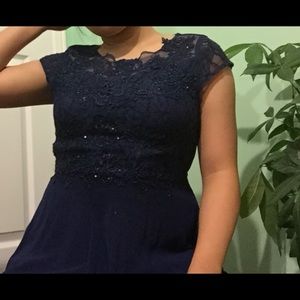 Simple and Elegant long dark blue dress
